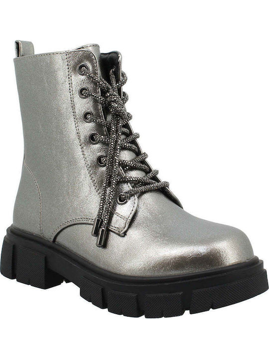 Anatomical Leather Kids Boots with Laces Gray
