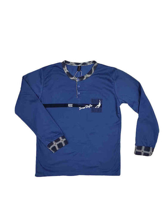Lovelx Homewear Χειμερινή Ανδρική Πιτζάμα Βαμβακερή Μπλε