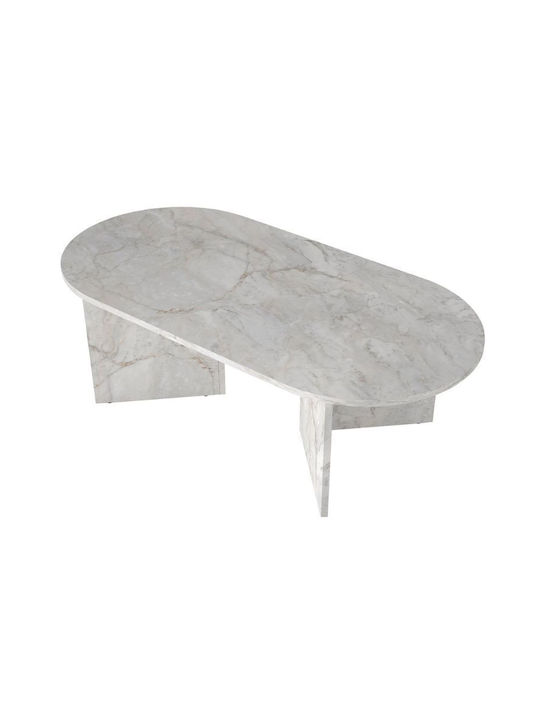 Oval Central Coffee Table Cortado Wooden White Marble Effect 120x60x39.6cm