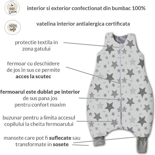 Kidizi De primăvară Sac de dormit 1 tog Gri