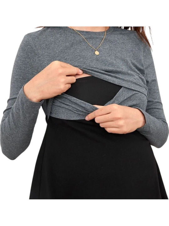 Black-Gray Long Sleeve Nursing-Maternity Top Queen Mother