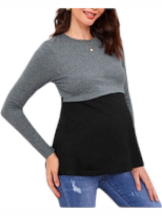 Black-Gray Long Sleeve Nursing-Maternity Top Queen Mother