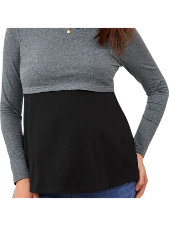 Black-Gray Long Sleeve Nursing-Maternity Top Queen Mother