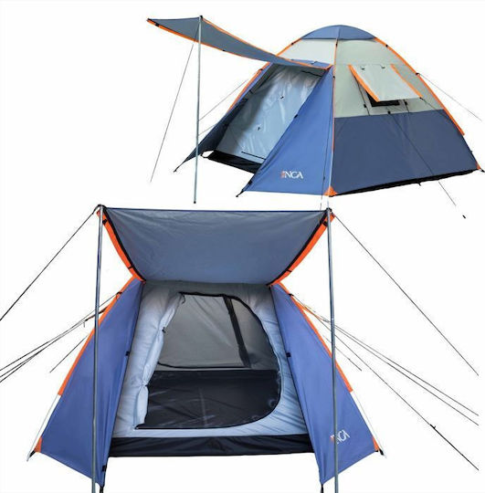 Inca Natura Camping Tent Pop Up Blue With Double Cloth 3 Seasons For 4 People 210x210x150cm