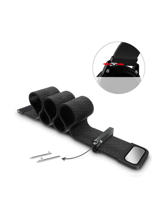 Strap Stainless Steel Black (Galaxy Watch4/5/6/7/FE/4 Classic/6 Classic/5 ProGarmin Vivoactive 5Amazfit GTS 4)