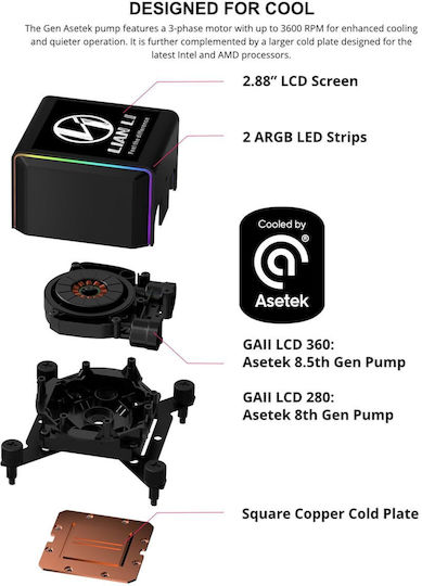 Lian Li Galahad II LCD 280 TL Υδρόψυξη AIO CPU με 2 Ανεμιστήρες 140mm και RGB Φωτισμό