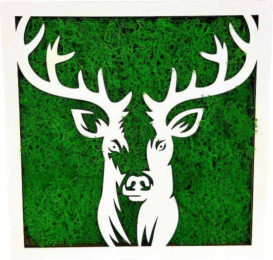 Forest Deer Painting Stabilized Natural Moss Green