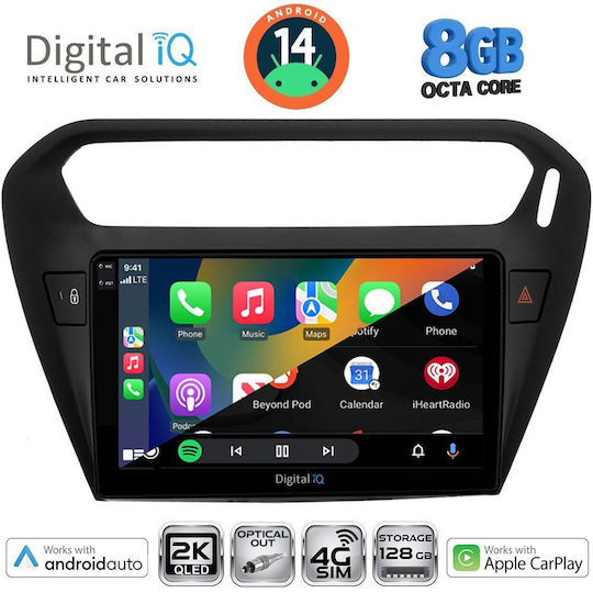 Digital IQ Car Audio System for Peugeot 301 Citroen C-Elysee 2013 (Bluetooth/USB/AUX/WiFi/GPS/Apple-Carplay/Android-Auto) with Touch Screen 9"