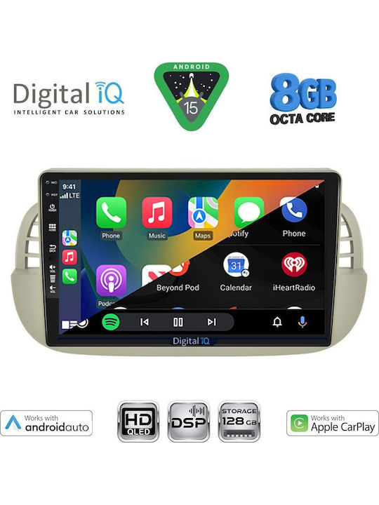 Digital IQ Car Audio System for Fiat 500 2007-2015 (Bluetooth/USB/AUX/WiFi/GPS/Apple-Carplay/Android-Auto) with Touch Screen 9"
