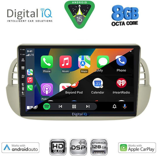Digital IQ Car Audio System for Fiat 500 2007-2015 (Bluetooth/USB/AUX/WiFi/GPS/Apple-Carplay/Android-Auto) with Touch Screen 9"