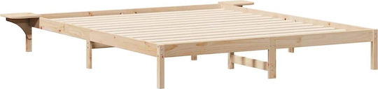 Легло King Size Дървено Натурално с Дъски за Матрак 200x210см