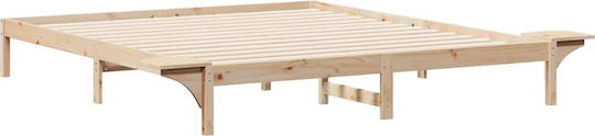 Легло King Size Дървено Натурално с Дъски за Матрак 200x210см
