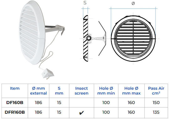 Vent Louver 16x16cm Round