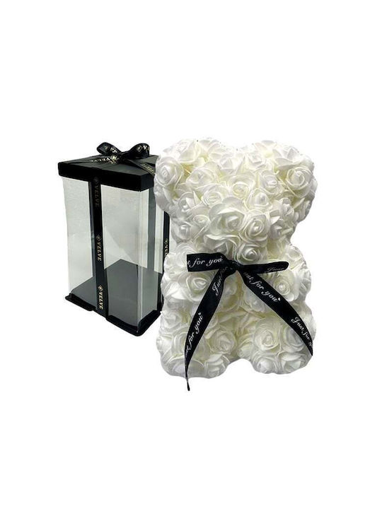 Floral Ursuleț De Pluș Trandafiri Din Spumă 25 Cm Cutie Cadou Decorată Manual Albă