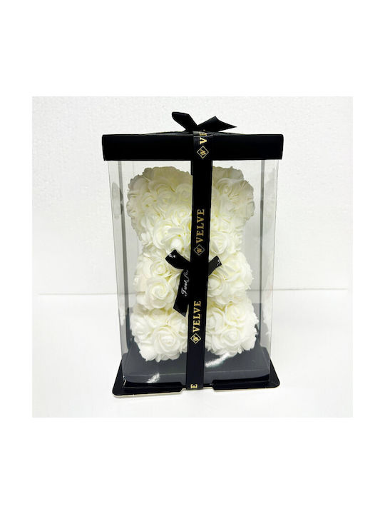 Floral Ursuleț De Pluș Trandafiri Din Spumă 25 Cm Cutie Cadou Decorată Manual Albă