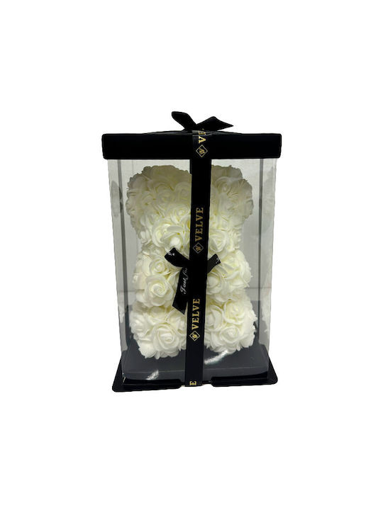 Floral Ursuleț De Pluș Trandafiri Din Spumă 25 Cm Cutie Cadou Decorată Manual Albă