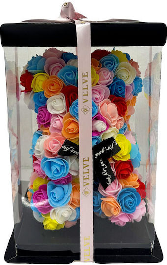 Multicolour Floral Teddy Bear Made of Roses 25 Cm Hand Decorated Gift Box
