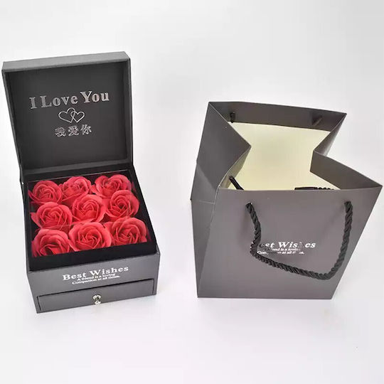 "love Wishes" Кутия За Аксесоари С Чекмедже Нови Сапунени Рози Картичка За Поздрави Подаръчна Чанта Черна "love Wishes" Кутия За Аксесоари С Чекмедже Нови Сапунени Рози Картичка За Поздрави Подаръчна Чанта Черна