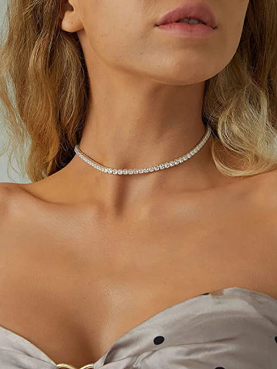 Offizielles Halskette Flexibles Choker Goldene Oder Silberne 1 Reihe Österreichische Kristalle Gillian