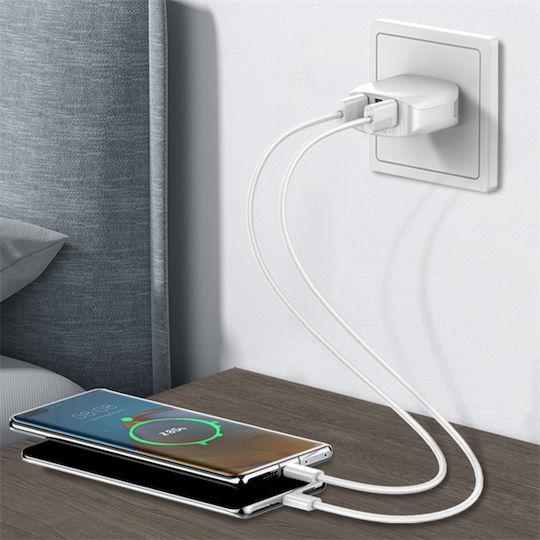 Ldnio LS901 Плетена USB 2.0 Кабел USB-C мъжки - USB-A мъжки 25W Бял 1м