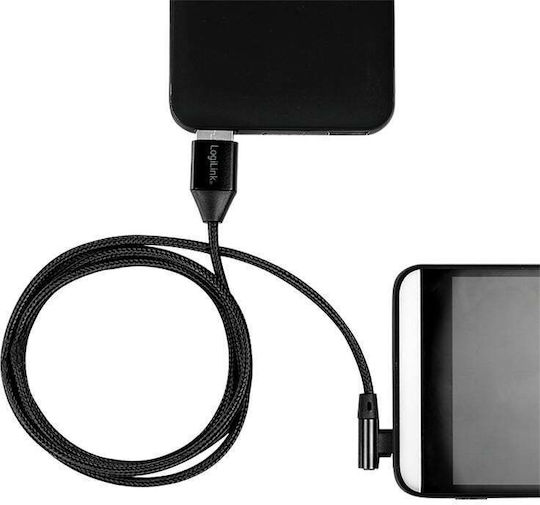 LogiLink Angle (90°) / Braided USB 2.0 Cable USB-C male - USB-A 15W Μαύρο 1m CU0138