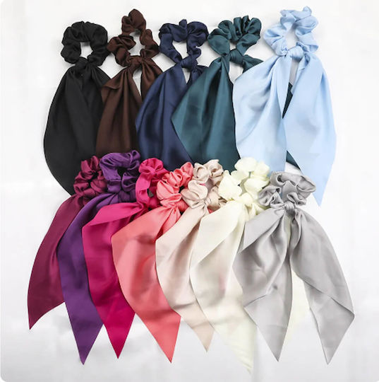 Elastice Pentru Păr Scrunchie Din Satin Cu Eșarfă Neagră