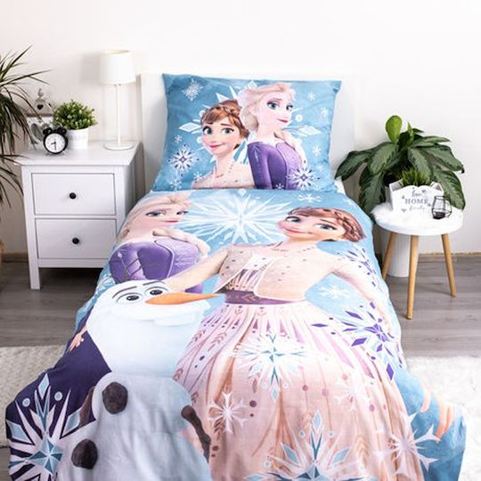 Halantex Set Kinderbettbezug Einzel mit Kissenbezug Baumwolle White Snowflake 140x200cm