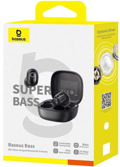 Baseus Bass BD1 In-ear Bluetooth Handsfree Ακουστικά με Αντοχή στον Ιδρώτα και Θήκη Φόρτισης Cosmic Black