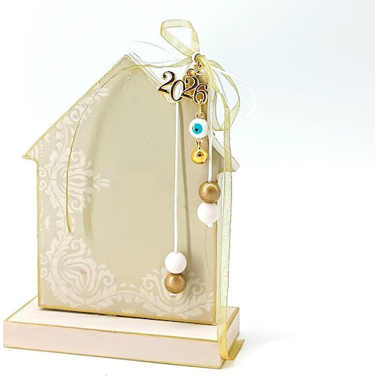 Korres Craft Handmade Hanging Lucky Charm Home Gold made of Wood 10x13.5cm 1pcs