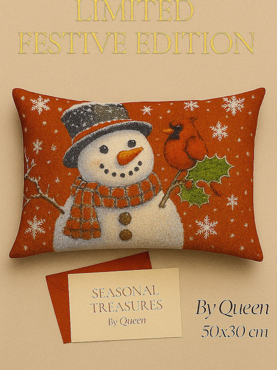By Queen Limited Festive Edition Μαξιλαροθήκη Χιονάνθρωπος & Καρδινάλιος 50×30 Εκ