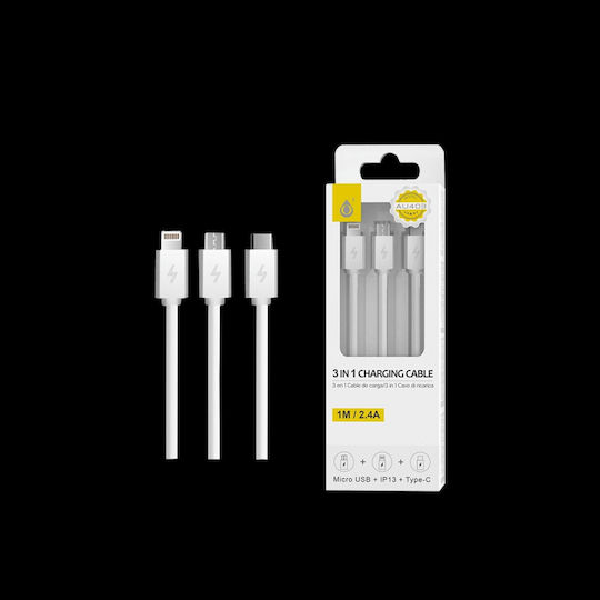 Moveteck Редовна USB към Lightning / Type-C / micro USB Кабел 2.4Спецификация Бял 1.2м (463.772314)