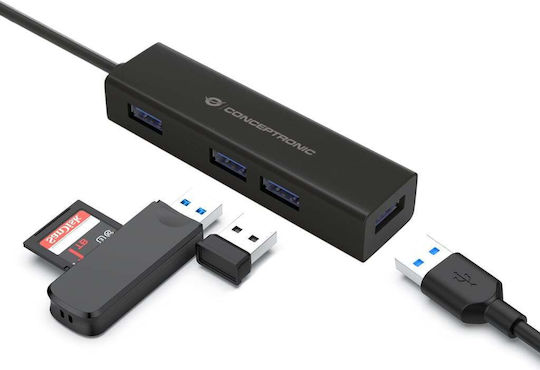 Conceptronic HUBBIES07B USB Hub 4 Ports USB 3.0 with USB-C Connecting to a Computer