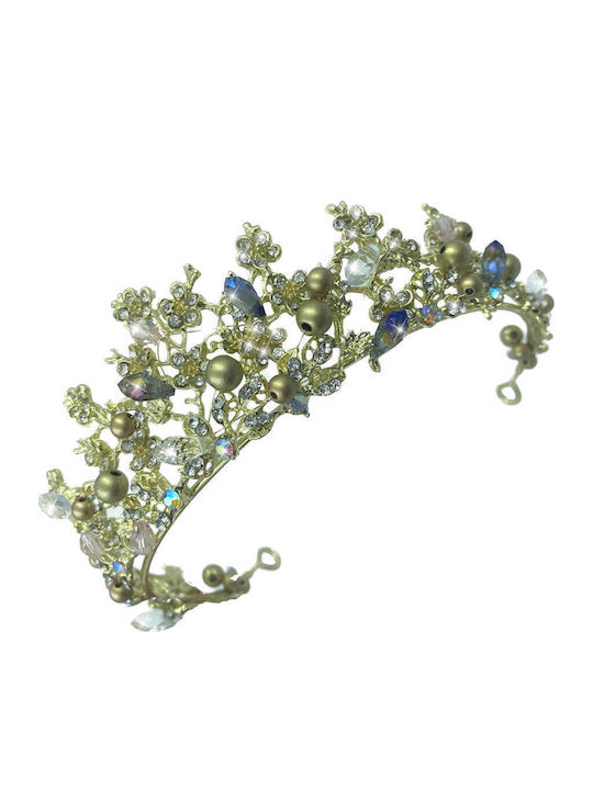Tiara Crown Gold-Plated Stunning Unique Crystals Beads Cleopatra