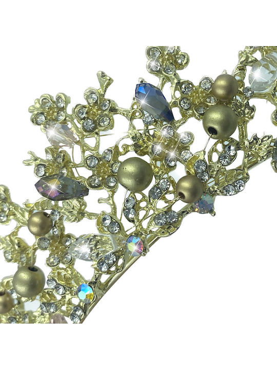 Tiara Crown Gold-Plated Stunning Unique Crystals Beads Cleopatra