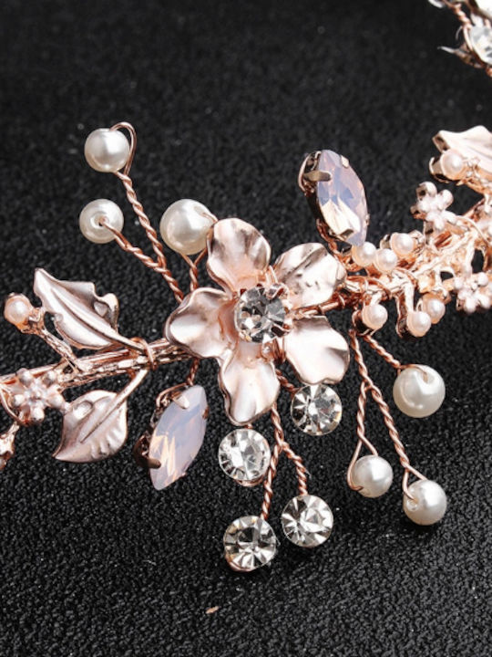 Bridal Hair Decoration Pink Gold Rose Gold Flowers Crystals Pearls Marlie