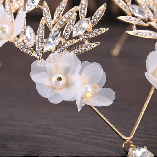 Crown Headpiece Forehead Bohemian Waterdrop Leaves Crystals Gold Bride Wedding Fern