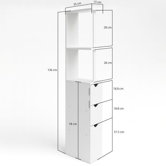 Bakaji Στήλη Μπάνιου Δαπέδου Μ33xΒ15xΥ136cm Λευκή