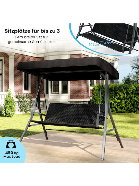 Κούνια με Βάση 2 Θέσεων Rattan Μ118xΠ192xΥ165cm Μαύρη