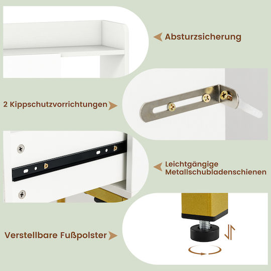 Schminktisch aus Holz & Metall Weiß mit Spiegel 80x50x138cm