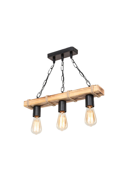 Pakketo PWL-1027 Pendant Light Black with Socket E27 48.5x10x47cm