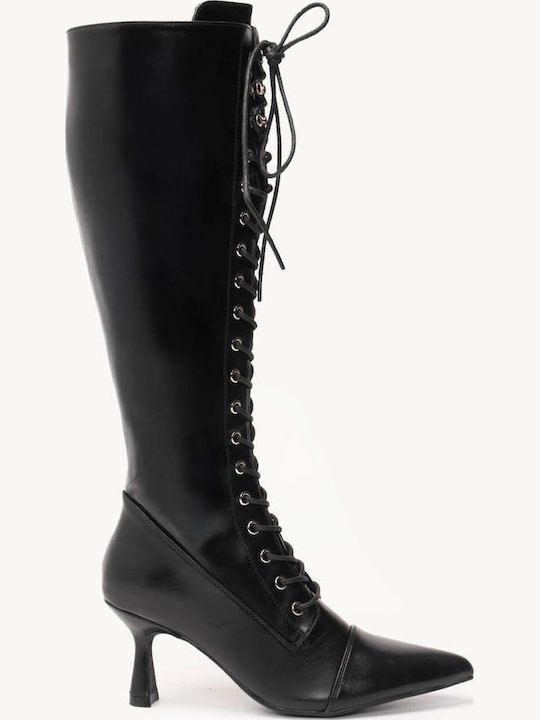 Schwarze Damenstiefel mit Schnürsenkeln Ganze Linie