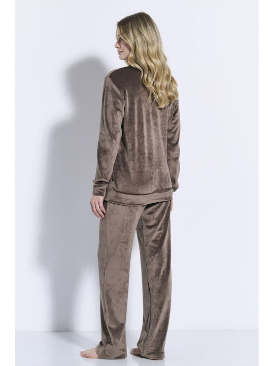 Jeannette Lingerie Χειμερινό Γυναικείο Σετ Πιτζάμας Σοκολά