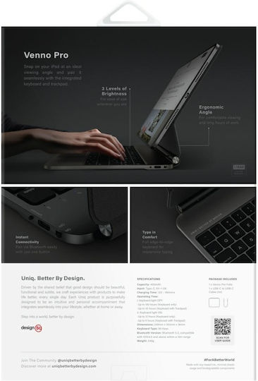 Uniq Venno Pro Flip Cover με Πληκτρολόγιο στα International English Μαύρη (iPad 2025 11")