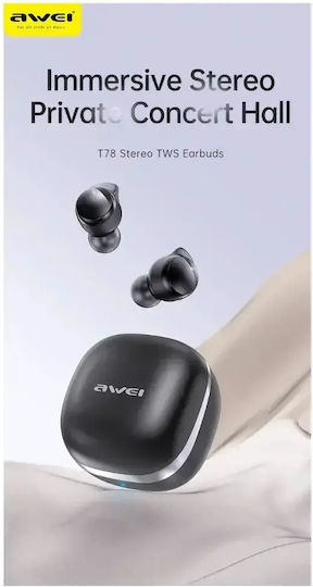 Awei T78 In-ear Bluetooth Handsfree Ακουστικά με Θήκη Φόρτισης Μαύρα