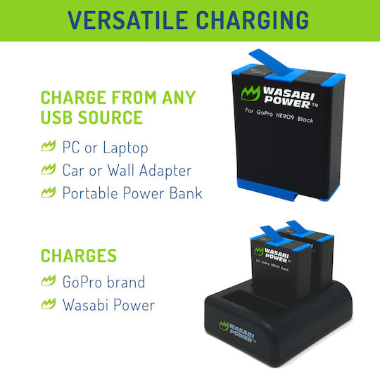 Wasabi Power Battery Kit + Triple Charger Charger για GoPro Hero 9 / Hero 10 / Hero 11
