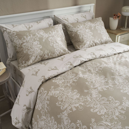 Charalambidis Textiles Δαντέλα Σετ Σεντόνια Υπέρδιπλα 220x260εκ. Μπεζ (4τμχ)