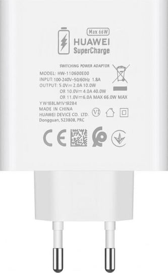 Honor Зарядно без кабел с USB-A порт 66W SuperCharge Бял (HW-110600E00 Bulk)