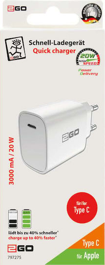 2GO Încărcător Fără Cablu cu Port USB-C Livrarea energiei Albς (797275)
