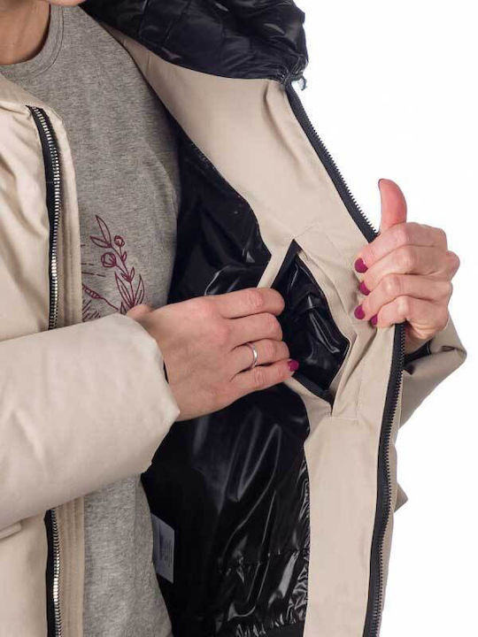Women's Short Lifestyle Jacket for Winter Beige