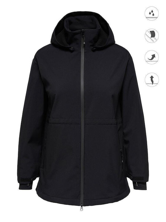 Women's Lifestyle Jacket Waterproof and Windproof for Winter with Hood Black